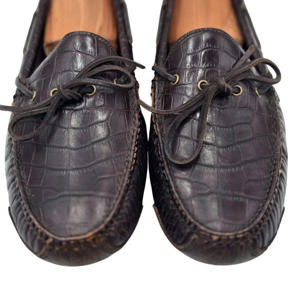 Cole Haan Men's 12D Brown Crocodile Embossed Leather Dress Shoes Driving Loafers - Picture 2 of 10